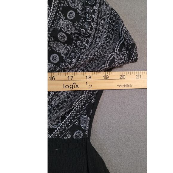 Boho V-Neck Empire Waist Blouse Black White Paisley Free People Style M - Picture 7 of 10